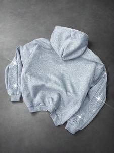 Sweat à capuche zippé pour homme avec détails en strass, en molleton de coton, coupe oversize, style streetwear épuré et minimaliste, service OEM personnalisé - Product Image 6