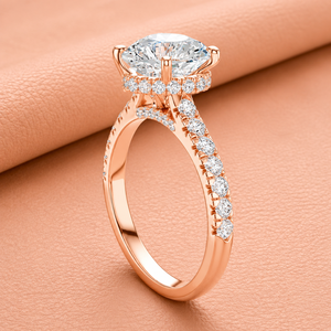 Bague de fiançailles en or rose avec diamant de laboratoire taille baguette et taille trillon, trois pierres, clarté VVS1-VVS2, certifiée IGI, luxe - Product Image 2