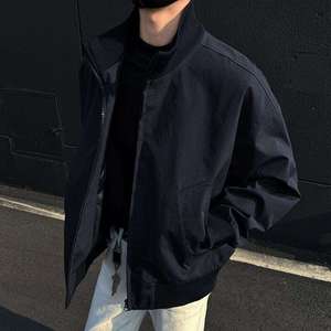 Blouson Bomber Décontracté Homme Printemps-Automne Coupe Ample Col Montant Logo Avant Uni Coupe-Vent Zippé - Product Image 6