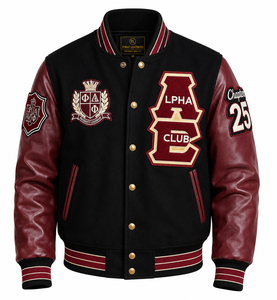 Chaqueta Bomber Varsity Personalizada de Cuero Furat, Cortavientos, Transpirable, con Cierre de Cremallera, Cuello Alto Informal para Hombre - Product Image 1