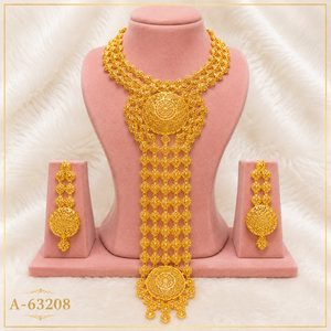 Juego de Joyería Étnica Vintage Chapada en Oro para Novia, Collar de Flores para Aniversario, Aretes, Maang Tikka A-63203 - Product Image 2