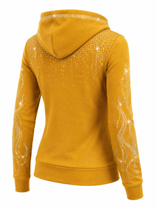 Sudadera con Capucha Brillante con Pedrería para Mujer, Sudadera con Capucha a la Moda con Bolsillo Delantero, Sudaderas con Capucha con Pedrería para Mujer al por Mayor - Product Image 3