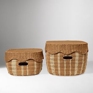 Juego de 2 cestas de almacenamiento festoneadas con tapa, hechas en Vietnam, con precio de mayoreo, OEM, ODM, en varios colores. - Product Image 4