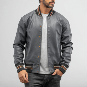 Outdoor <b>Leather</b> Jacket Men Custom Button Up Crew Neck PU <b>Leather</b> Varsity Jackets <b>Tops</b> Baseball <b>Leather</b> Varsity Jacket Men's - Product Image 1