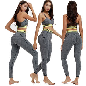 Conjunto Deportivo Unisex de Talla Grande para Yoga, Leggings de Color Sólido de Alta Calidad con Cinturón de Encaje, Conjunto de 2 Piezas con Sujetador Deportivo, Diseño Moderno, Tela Lavada - Product Image 1