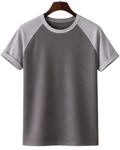 Camiseta de Hombre Raglan de Algodón con Cuello Redondo y Manga Corta, Gris Oscuro y Claro, Bicolor, Casual, de Verano, Lisa, Teñida, de Punto, con Logotipo Personalizado - Product Image 1