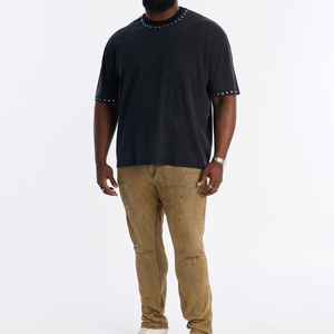 Nouveau T-shirt d'été pour homme, style urbain, manches courtes, en jersey de coton, coupe classique, col rond, couleur unie, écologique et à séchage rapide, avec strass - Product Image 4