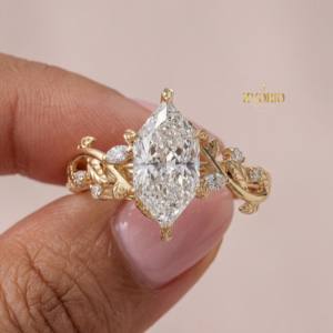 แหวนหมั้นเพชรทรงมาร์คีส์เพาะเลี้ยงจากธรรมชาติ สำหรับผู้หญิง ทองคำขาว 14K เป็นมิตรกับสิ่งแวดล้อม ทันสมัย เหมาะเป็นของขวัญแต่งงาน ของขวัญงานเลี้ยง หรือของขวัญแทนคำมั่นสัญญา - Product Image 2