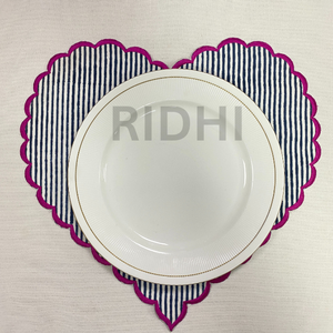 Ridhi Blue Stripe <b>Placemats</b> with Pink Embroidery Heart Shape Reusable Linen <b>Table</b> Mats Bulk Use <b>for</b> Hotel, Wedding & Home Events - Product Image 4