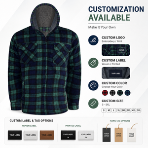 New Custom Mens Hooded Plaid Zipper <b>Jacket</b> Polyester Cotton Casual Winter Outdoor <b>Flannel</b> Style <b>Jacket</b> Custom Logo Comfortable - Product Image 2
