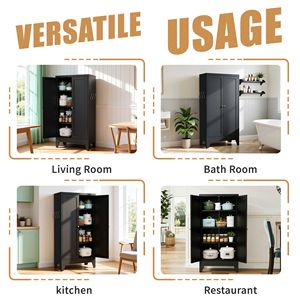 Armoire de cuisine autoportante en métal noir de 47,3 pouces avec 3 étagères réglables, capacité de 110 lb, rangement robuste - Product Image 4