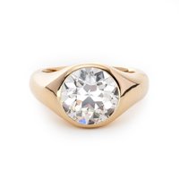 Bague solitaire en diamant de laboratoire taille brillant ronde de 3,5 ct avec sertissage style antique, en or jaune 14 carats, bande épaisse, cadeau de luxe