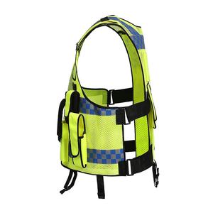 เสื้อกั๊กสะท้อนแสงมองเห็นได้ชัดเจนเสื้อกั๊กด้านหน้ามีซิปกระเป๋าอเนกประสงค์เสื้อกั๊กนิรภัย Hi Viz ยุทธวิธีรักษาความปลอดภัยโลโก้ตามสั่ง - Product Image 3