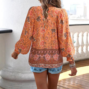 Blusa de Verano Informal de Estilo Bohemio con Estampado Floral y Cuello en V, de Media Manga, Transpirable, a la Moda, para Mujer - Product Image 4