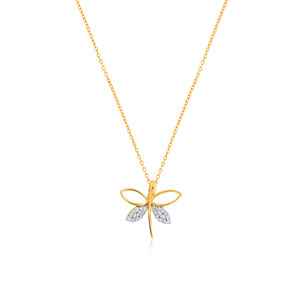 Pendentif papillon en or jaune et diamants, style minimaliste pour femme, à porter au quotidien, diamants blancs naturels taille marquise - Product Image 1
