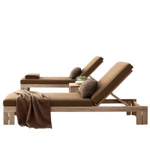 Sun Lounger Waterproof Outdoor Foam or CottonPolyester Modern Manual Armless High Quality Acacia <b>Sunbed</b> - Product Image 2