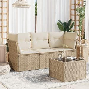 Ensemble de canapés de jardin en rotin PE beige avec structure en acier thermolaqué et verre trempé - Product Image 1