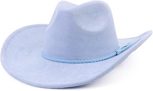 <b>Light</b> Blue Wool Cowboy <b>Hat</b> Unisex Casual Outdoor Spring Summer Adult Fit - Product Image 3