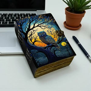 Owl Leather Grimoire Journal <b>Book</b> of Shadows Witchcraft <b>Notebook</b> Moon Phase Spell <b>Book</b> Blank Witch Journal Wiccan Junk Journal - Product Image 4