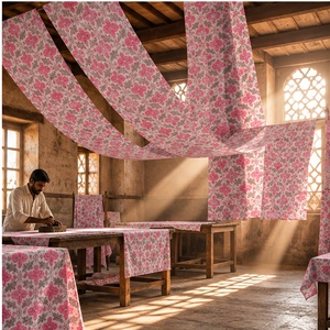 Tela de Algodón Estampada a Mano Ecológica con Diseño Floral Rosa y Blanco, Textil Indio para Vestidos, Kurtis, Manualidades y Decoración del Hogar para Niños y Niñas - Product Image 4