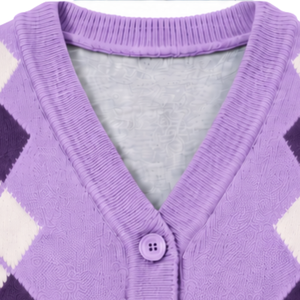 Cárdigan de punto para hombre, color morado, con cuello en V, diseño de rombos, botones al frente, mangas largas, estilo clásico, informal y cálido. - Product Image 4
