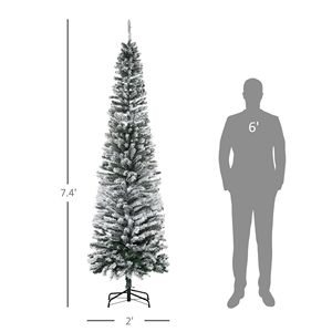 Albero di Natale Artificiale Alto e Sottile Non Illuminato con Punte Realistiche delle Rami e Effetto Neve per Forniture Promozionali per Feste - Product Image 6