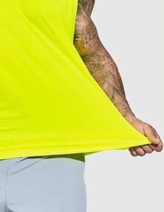 Men's <b>Neon</b> <b>Yellow</b> Sleeveless Tank <b>Top</b> O-Neck Breathable Quick Dry Solid Color Smart Casual Cotton Knitted Workout Shirt - Product Image 4