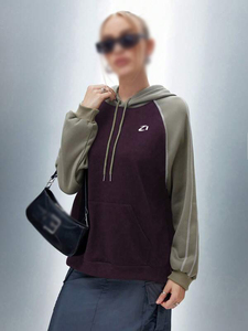 Bulk Women's Color <b>Block</b> Hoodies Cotton Blend Raglan Sleeve Contrast Stitching Kangaroo Pocket Relaxed Fit Private Label OEM ODM - Product Image 6