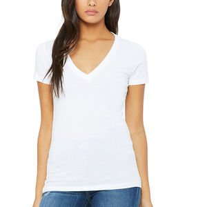 Camiseta de manga corta con cuello en V para mujer, de alta calidad, transpirable, holgada, 100% algodón. - Product Image 4