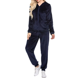 Customized Women Navy Blue <b>Velvet</b> Tracksuit Set Hooded Zip Up <b>Jacket</b> And Long Pants Fitness Tracksuit for Outdoor Activities - Product Image 6