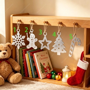 Adornos Navideños de Hierro Fundido con Formas de Copo de Nieve, Estrella y Árbol, con Acabado Plateado Texturizado, Pieza Decorativa Festiva - Product Image 4