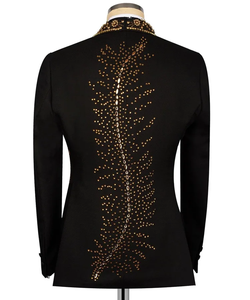 Costume de mariage noir brodé de strass pour homme – Blazer slim fit de créateur avec détails en cristal pour le marié et les tenues de soirée - Product Image 4