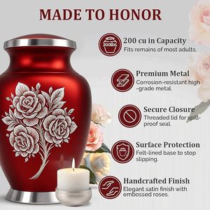 Urne funéraire en forme de rose rouge pour cendres, pour femmes et hommes, urnes artisanales en forme de rose pour cendres humaines, urnes funéraires pour adultes, femmes et hommes - Product Image 2