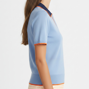 Camiseta de Alta Calidad 100% Algodón, Transpirable, Ligera, Corte Regular, Casual, Manga Corta, Cierre de Cremallera, Logotipo Bordado para Mujer - Product Image 1