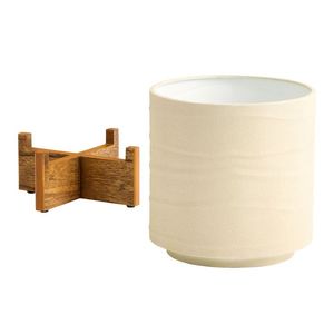 Modern Metal Flower <b>Pot</b> With Circular Pattern And Wooden Stand For Indoor Use - Product Image 4