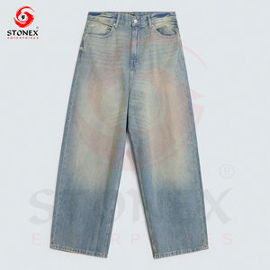 Jeans en denim délavé bleu clair vintage pour hommes, coupe décontractée, jambe droite, style streetwear, en coton, vente en gros - Product Image 4