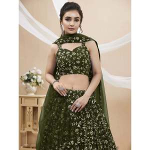 Lehenga Choli en Georgette Vert Brodé Enchantant pour Mariage - Product Image 4