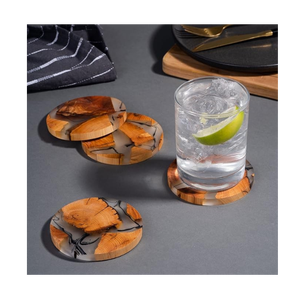 Handmade Wooden Absorbent Drink Coaster Set with <b>Epoxy</b> Resin Luxury <b>Coffee</b> <b>Table</b> Protection Decor - Product Image 1