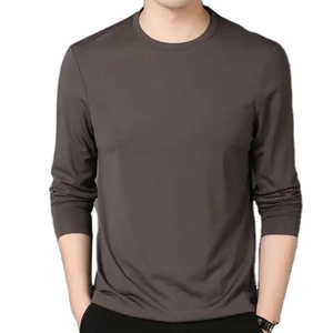 เสื้อยืดแขนยาวผู้ชาย สีแดงเบอร์กันดี ผ้าฝ้าย คอกลม ทรงปกติ สวมใส่สบาย แบบถัก - Product Image 2