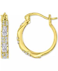 Orecchini a Cerchio Piccoli con Zirconia Cubica Taglio Misto in Argento Sterling Placcato Oro 14k, 0,7 Pollici |   Macy's - Product Image 1