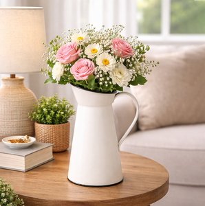 Vase à fleurs en métal Headway - Vase rustique de style campagnard français vintage avec poignée, pichet décoratif pour la décoration intérieure - Product Image 4