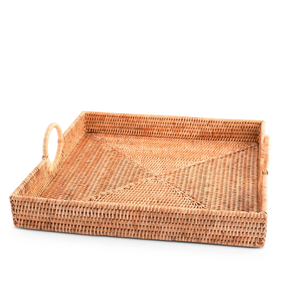 Bandeja de Servir de Ratán Hecha a Mano Estilo Bohemio, Cesta Decorativa Ecológica de Primera Calidad con Asa de Madera Maciza para Té y Aperitivos - Product Image 5