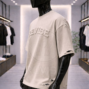 เสื้อยืดพิมพ์ลายนูนทำจากผ้าฝ้ายโพลีเอสเตอร์ - Product Image 3