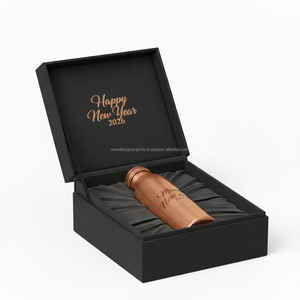 Bouteille d'eau en cuivre pur de 32 oz avec couvercle Meilleur cadeau pour Noël et bonne année imprimé sur une boîte cadeau - Product Image 1