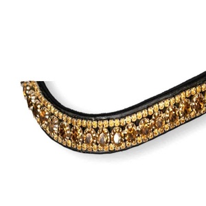 Luxury 3 row Golden <b>Crystals</b> Stones Decorative Black Wave Padded Leather Horse brow band in full cob sizes at <b>Cheap</b> price - Product Image 1