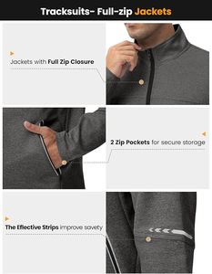Conjunto Deportivo para Hombre de Color Sólido, Chaqueta con Cierre Frontal y Cuello Alto, Pantalones con Cordón, Secado Rápido, Poliéster, Ropa de Otoño - Product Image 4