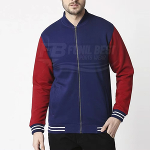Men's <b>Slim</b> Varsity <b>Jacket</b> Blue Red Color Blocking Zipper Stand Collar Casual Fleece Polyester Cotton Winter Wear Quick Dry - Product Image 5