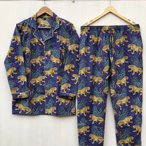 Floral cotton night <b>suit</b> Handmade Cotton <b>Pajama</b> Set Hand Block Print Floral Indian Night <b>Suit</b> cotton wear dress gift for her - Product Image 1