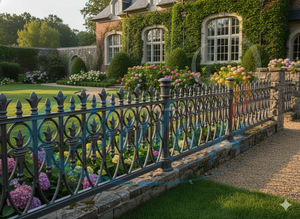 Main courante d'escalier moderne en fer forgé de luxe, robuste, pour villa extérieure, résistante à la rouille, avec motifs festonnés, hauteur 16,75 pouces, largeur 10,5 pouces - Product Image 2