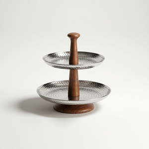 2-Tier Hammered Design Iron Or Steel & Mango Wood Serving <b>Cake</b> Stand. Elegant Display Tray Stand For Cupcakes, Fruits & Desserts - Product Image 5